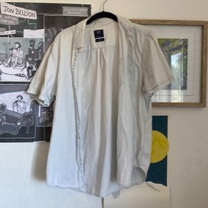 Bleached Washed Thin Denim Short Sleeved Button Up Light Blue